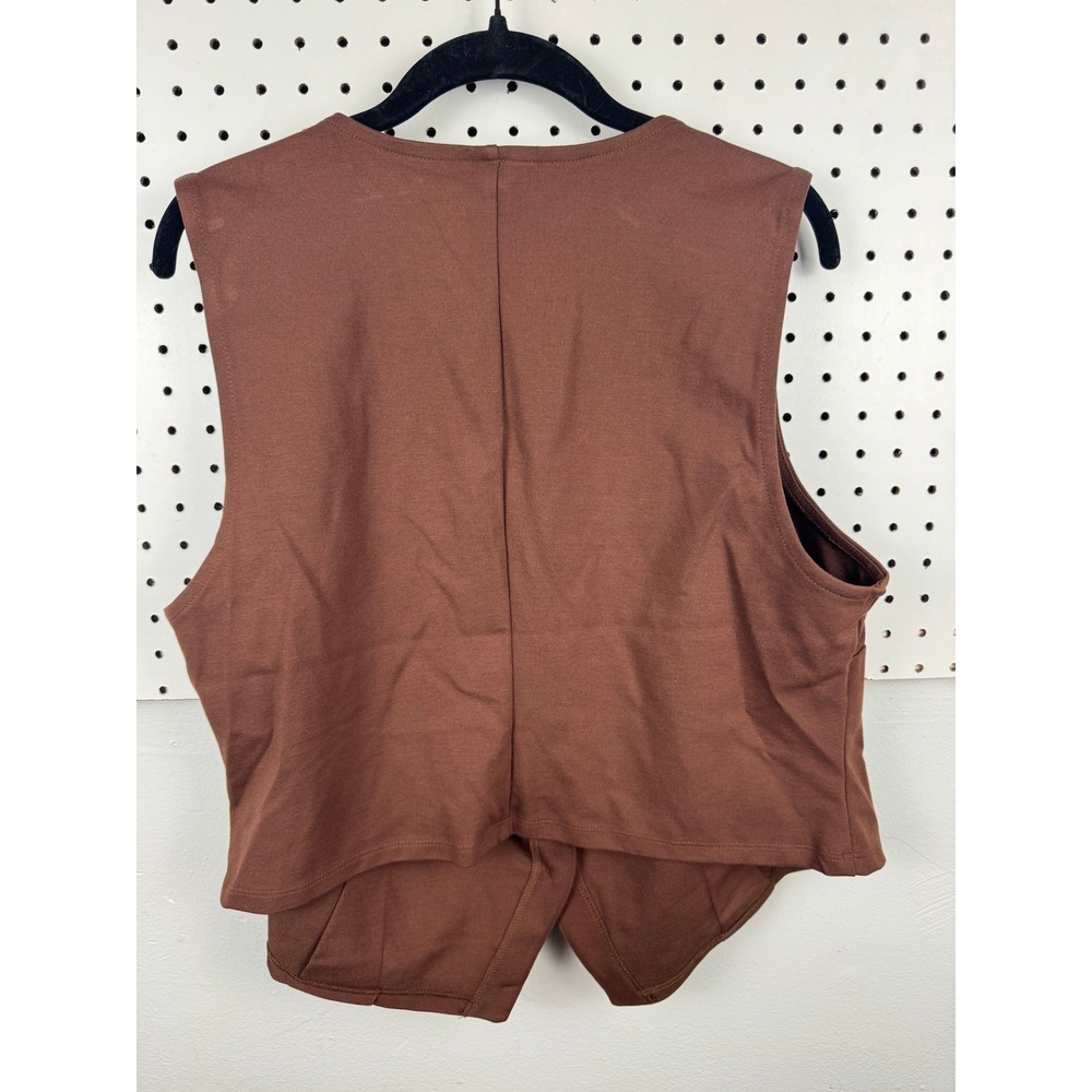 A New Day Dark Brown Button Down Vest XXL Scoop Neck Sleeveless Top P66XG0 - Picture 4 of 5